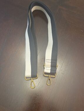 Adjustable Striped Bag Strap in Gray and Cream with Gold Hardware
